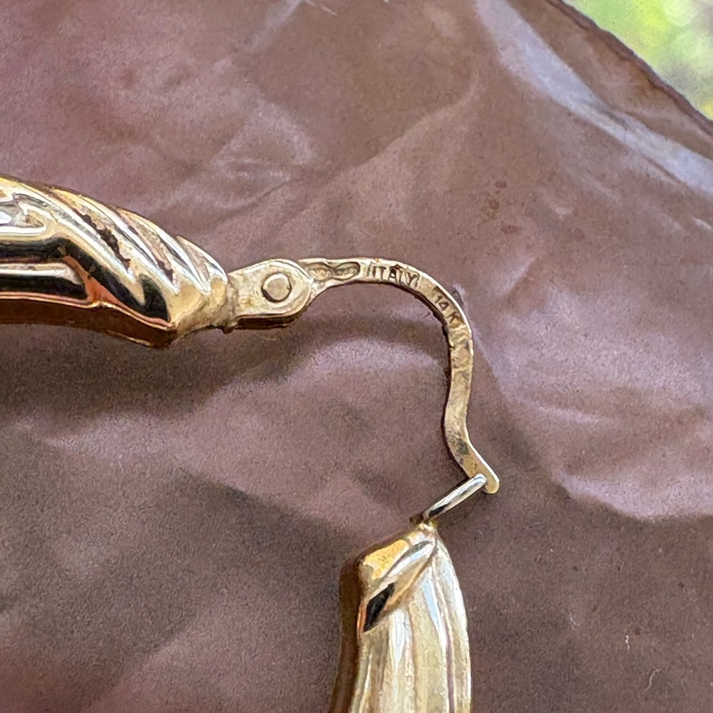 14K Gold Vintage Italian UnoAErre Twisted Rope Hoop Earrings ✨ - Picture 9 of 11